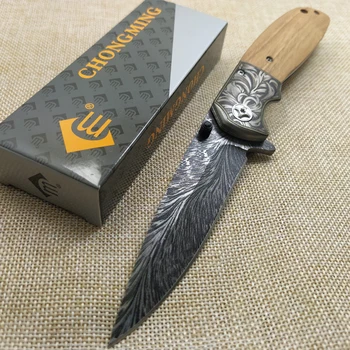 Джобни ножове Къмпинг дърво дръжка Нож за оцеляване Многофункционален открит тактически спасителни инструменти Сгъваеми ножове с острие Ловен нож