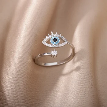 Сребърни посребрени пръстени за зло око за жени от неръждаема стомана турски късмет демон око двойка пръстен реколта емо бижута anillos mujer