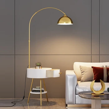 Модерна Северна Европа LED злато черна метална подова лампа с чекмедже хол спалня до подова лампа