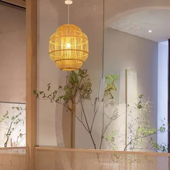 Mifuny тъкани висулка светлини ръчно изработени бамбук полилей ресторант единична глава нощно шкафче бамбук изкуство лампа домакински уред