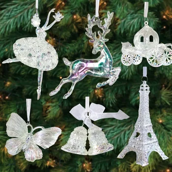 1pc Коледно дърво висящи орнаменти Пластмасови пеперуда лосове ангел кукла камбана висулка коледно дърво декор Navidad Natal 2023 Деца Favor