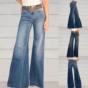 Ретро висока талия отслабване дънки жени лято Y2K дизайн реколта дънкови панталони широк крак женски улично облекло панталони Pantalones