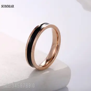 SOMMAR Горещо позлатено Размер 6 7 8 Неутрални пръстени Розово злато Черно и бяло епоксиден пръстен Бижута на врата Висококачествени бижута