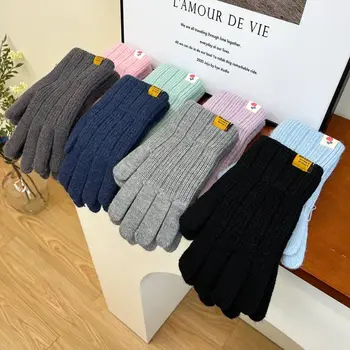 Сгъстяване на жените мъже ръкавици мода ветроупорен пълен пръст плетени ръкавици зимата топло открит колоездене сензорен екран ръкавици