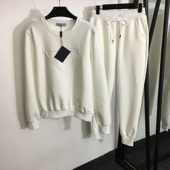Луксозен дизайн на марката есен Дамски триизмерен релефен дизайн пуловер дълъг ръкав универсален ежедневни панталони спортно облекло
