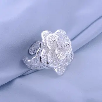 Hot 18K злато 925 стерлингово сребро Доста голям цветен пръстен за жени Модно парти Сватба Фини бижута Популярни марки Празничен подарък