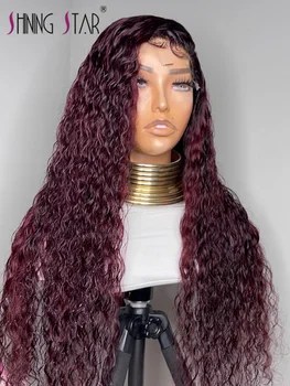 Deep Wave тъмно бордо 13X4 цвят човешка коса вълнообразна дантела предна перука червена 99J дантела предна перука жена предварително оскубани перуански Remy коса