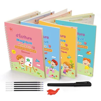 4 Френски 3D Groove Потопена магическа книга Дете Изучаване на английски математика Копирни книги Книги за рисуване Китайска практика Обучение за контрол на писалката