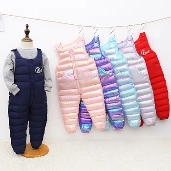 Есенни и зимни детски пухени еднокомпонентни памучни панталони сгъстени, модерни и универсални, топли бебешки тиранти