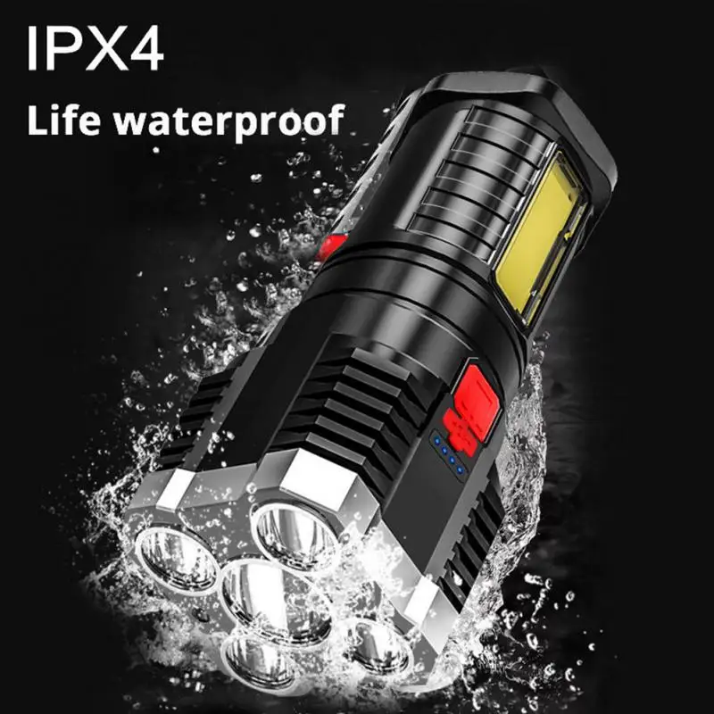  1 ~ 6PCS фенерче USB презареждане 5 LED светлина COB странична светлина мощност дисплей открит преносима лампа 4 режим водоустойчив акумулаторна