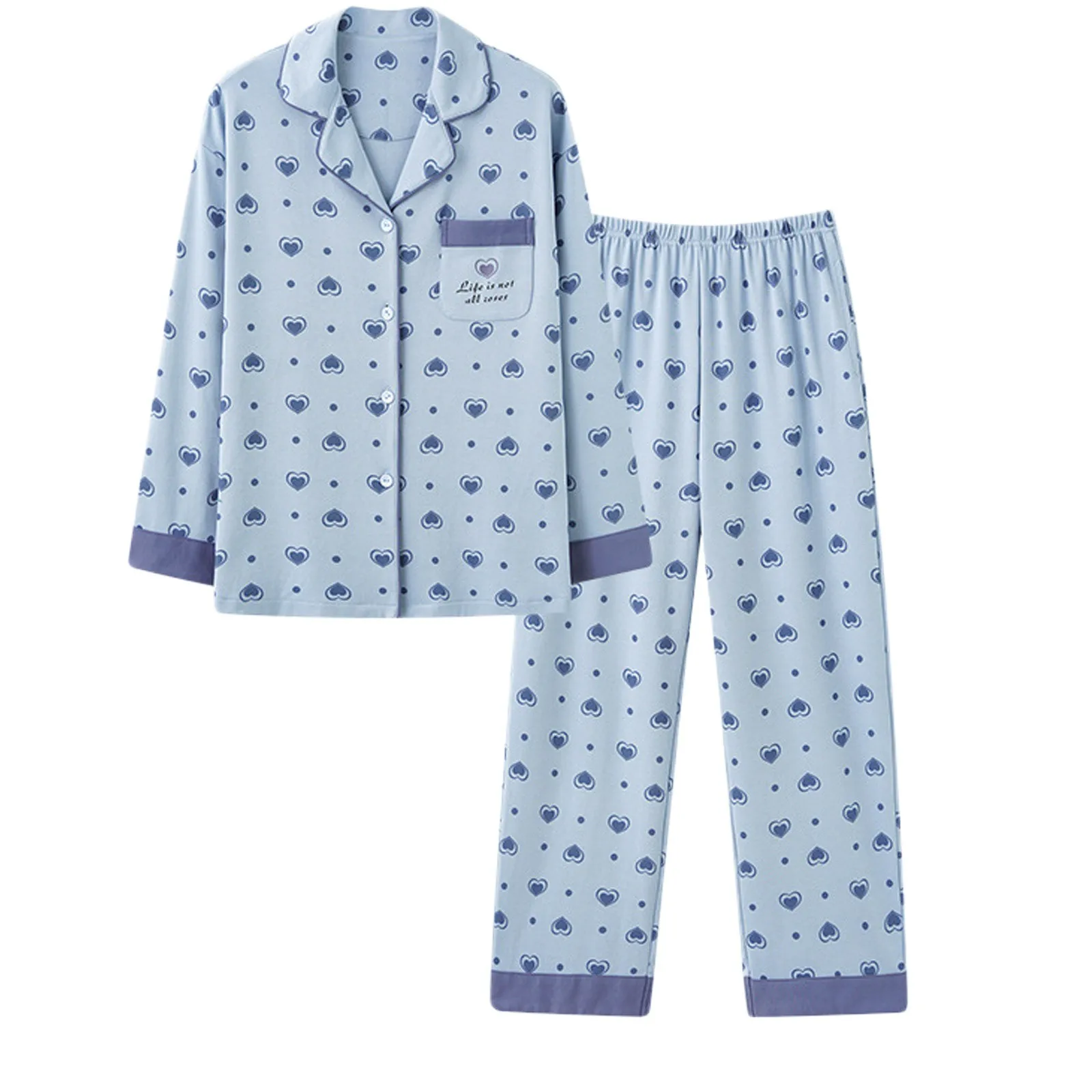 2 парчета комплект пижами костюм жени есен хлабав памук печат дълги ръкави зимни шезлонги топло отгоре + крак панталони женски спално облекло