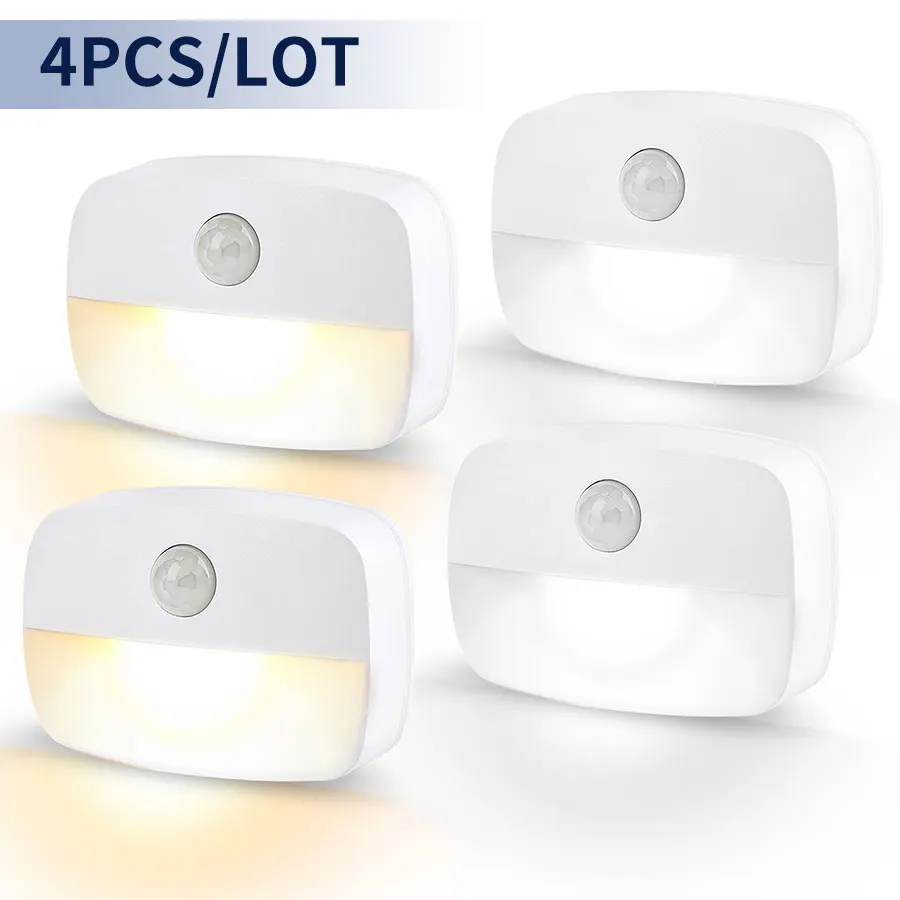 4pcs сензор за движение LED нощна светлина безжична AAA батерия захранва нощна лампа спалня стълбище килер гардероб коридор кухненски светлини