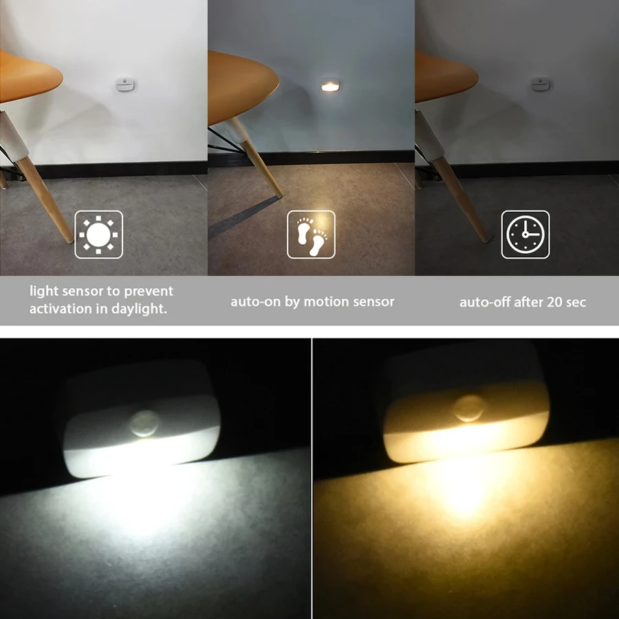 4pcs сензор за движение LED нощна светлина безжична AAA батерия захранва нощна лампа спалня стълбище килер гардероб коридор кухненски светлини
