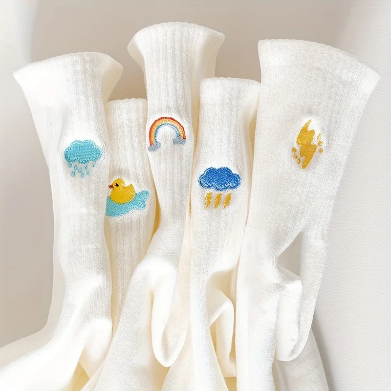 5 чифта сладки дамски метеорологични модели със средно дълги чорапи Kawaii чорапи за комфорт и дишаемост