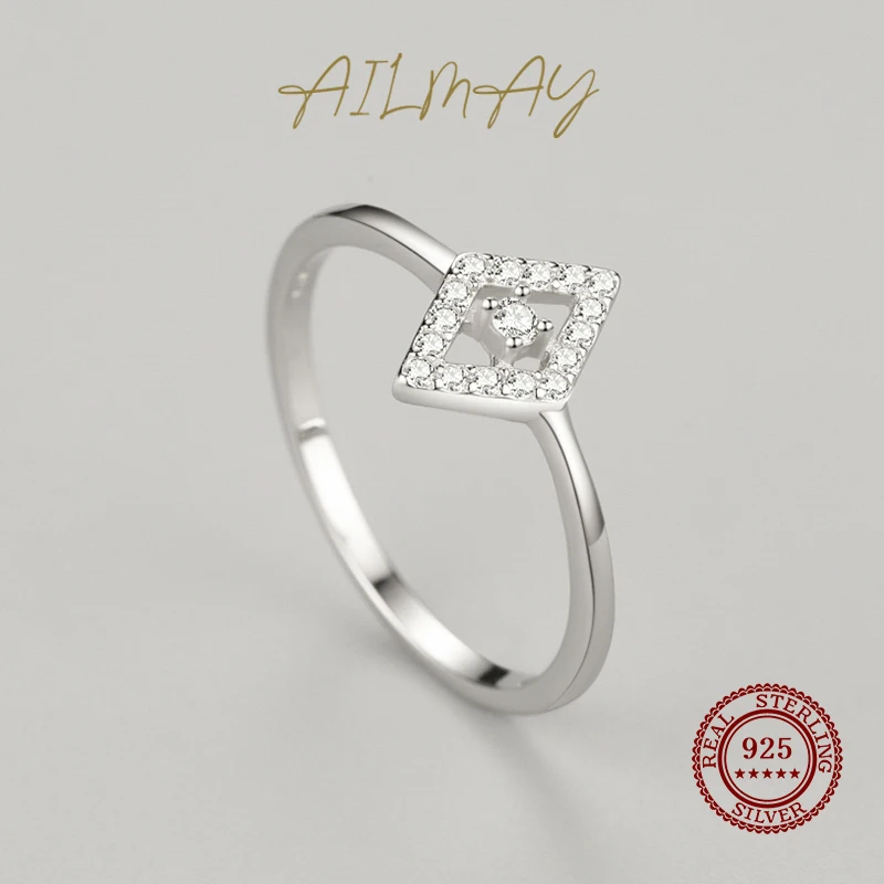 Ailmay 100% 925 стерлинги сребро мода ромбоедрични форма пръстени за жени ослепителен ясно циркон фини бижута момиче подарък