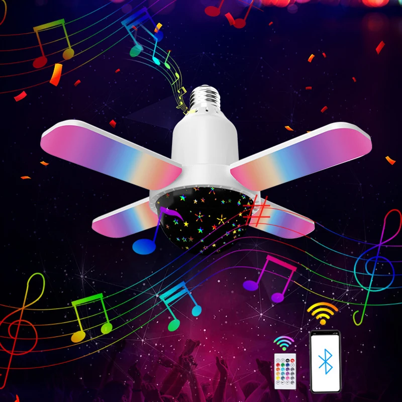  E27 мини четири листа Bluetooth звездна светлина у дома вътрешен безжичен Bluetooth плюс бял колоритен сценична музика околна светлина
