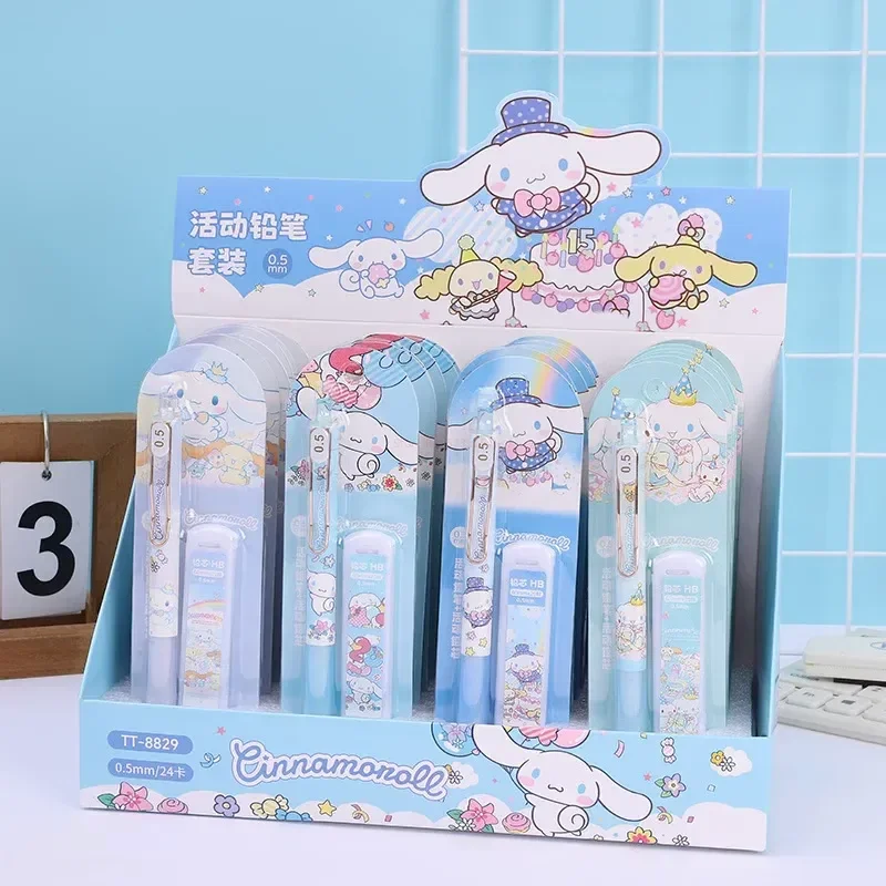 Sanrio 24pcs механичен молив комплект Kawaii Kuromi Pochacco Cinnamoroll Детски оловни канцеларски материали 0.5mm Студентски учебни подаръци