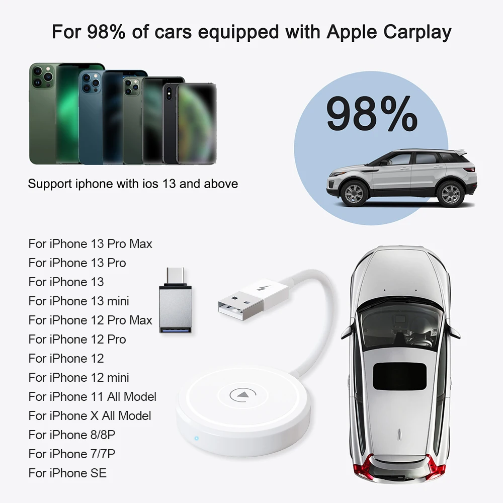 Безжичен адаптер за кола за Apple Wireless Carplay Dongle Plug Play WiFi онлайн актуализация безжичен адаптер за CarPlay за iPhone