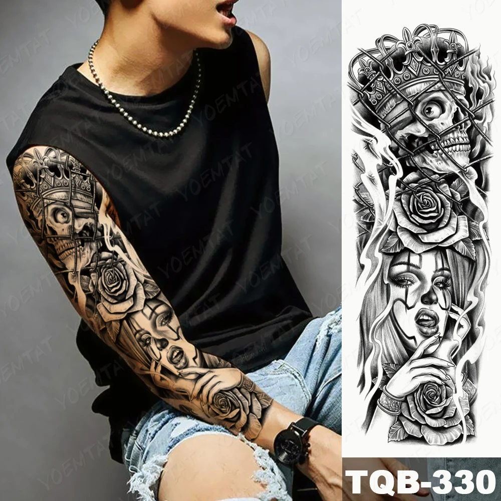 Голям пълен ръкав ръкав татуировка реалистичен водоустойчив временен стикер Tatoo гълъб часовник роза мъже боди арт голям размер фалшив Tato жени