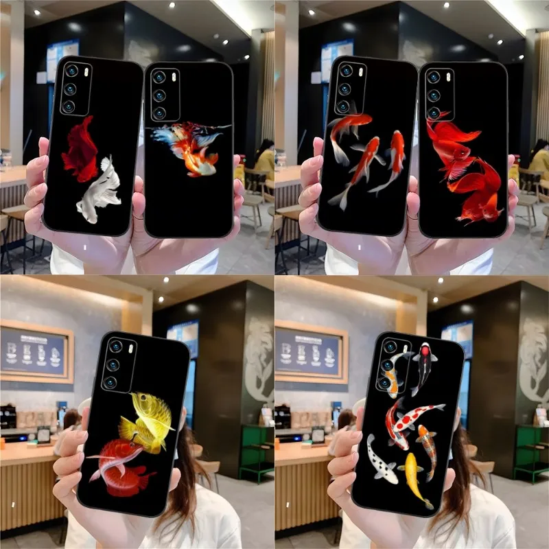Китайски Koi Fishes Калъф за телефон за Huawei P 50 30 40 Pro Plus 2019 2020 2021 Psmart Z 7 8 9 Nova 8 I Se 10 20 Корици