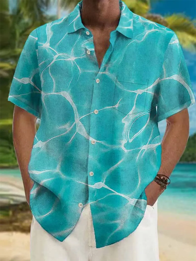 Лято отпечатани хавайски ризи за мъже бутон нагоре къс ръкав Aloha реколта ризи