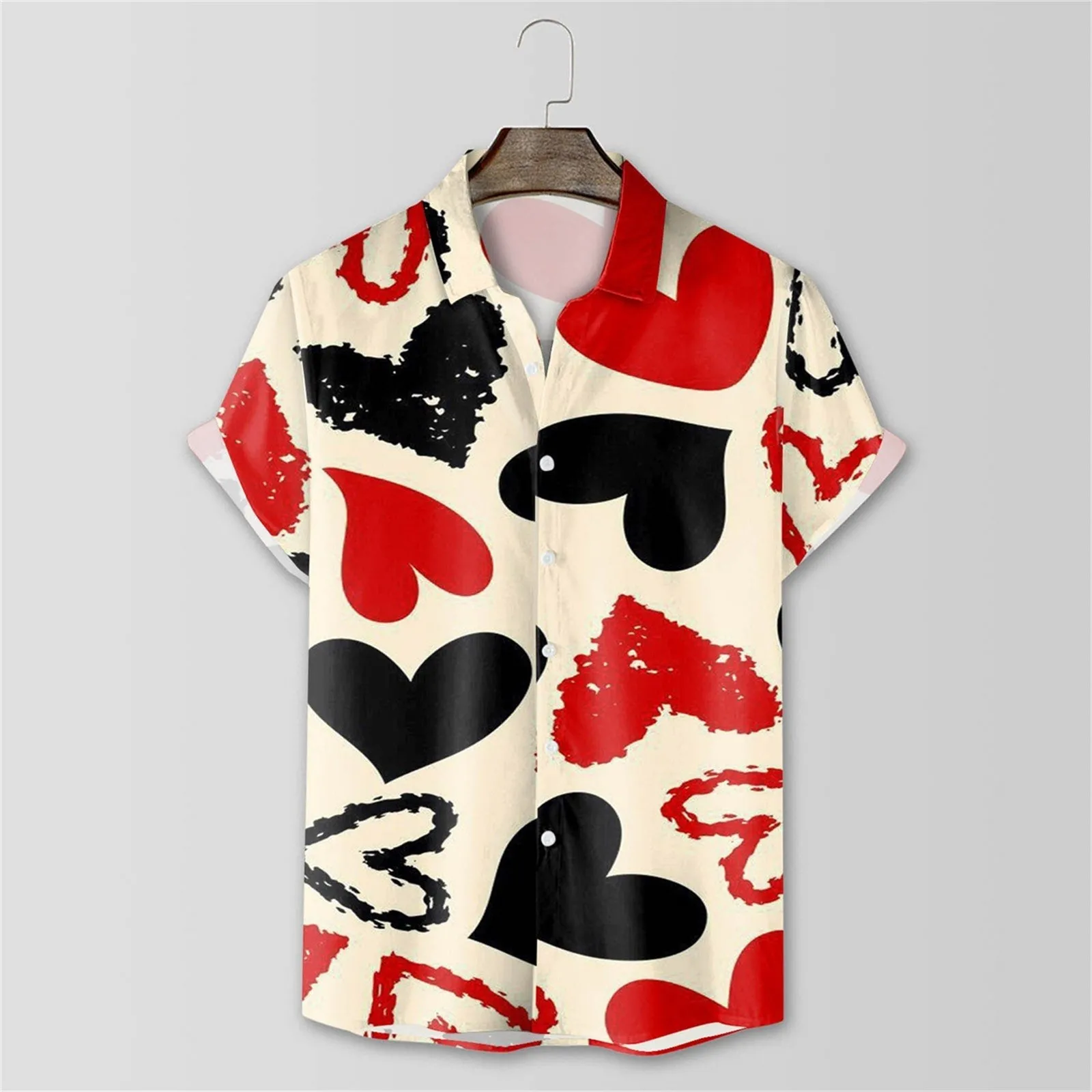 Мъжки стилен случайни печатни ревера бутон надолу риза върховете за Свети Валентин плаж цвете streetwear