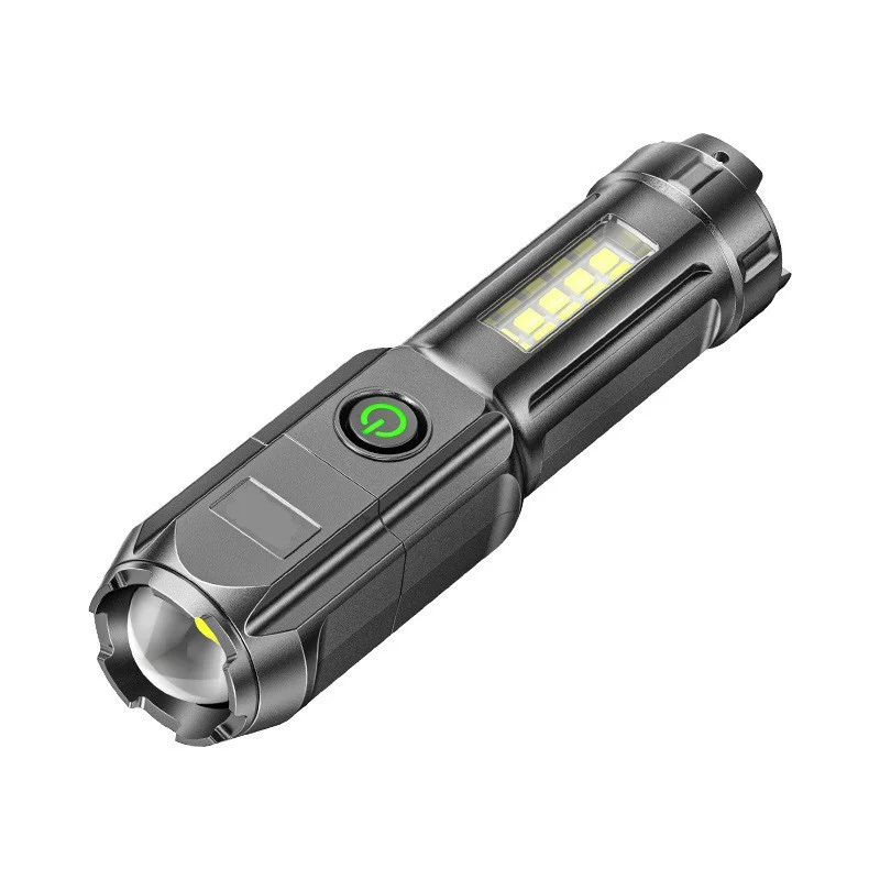 Нов стил телескопично увеличение силна светлина фенерче USB зареждане малък преносим прожектор на дълги разстояния наводнения външно осветление лампа