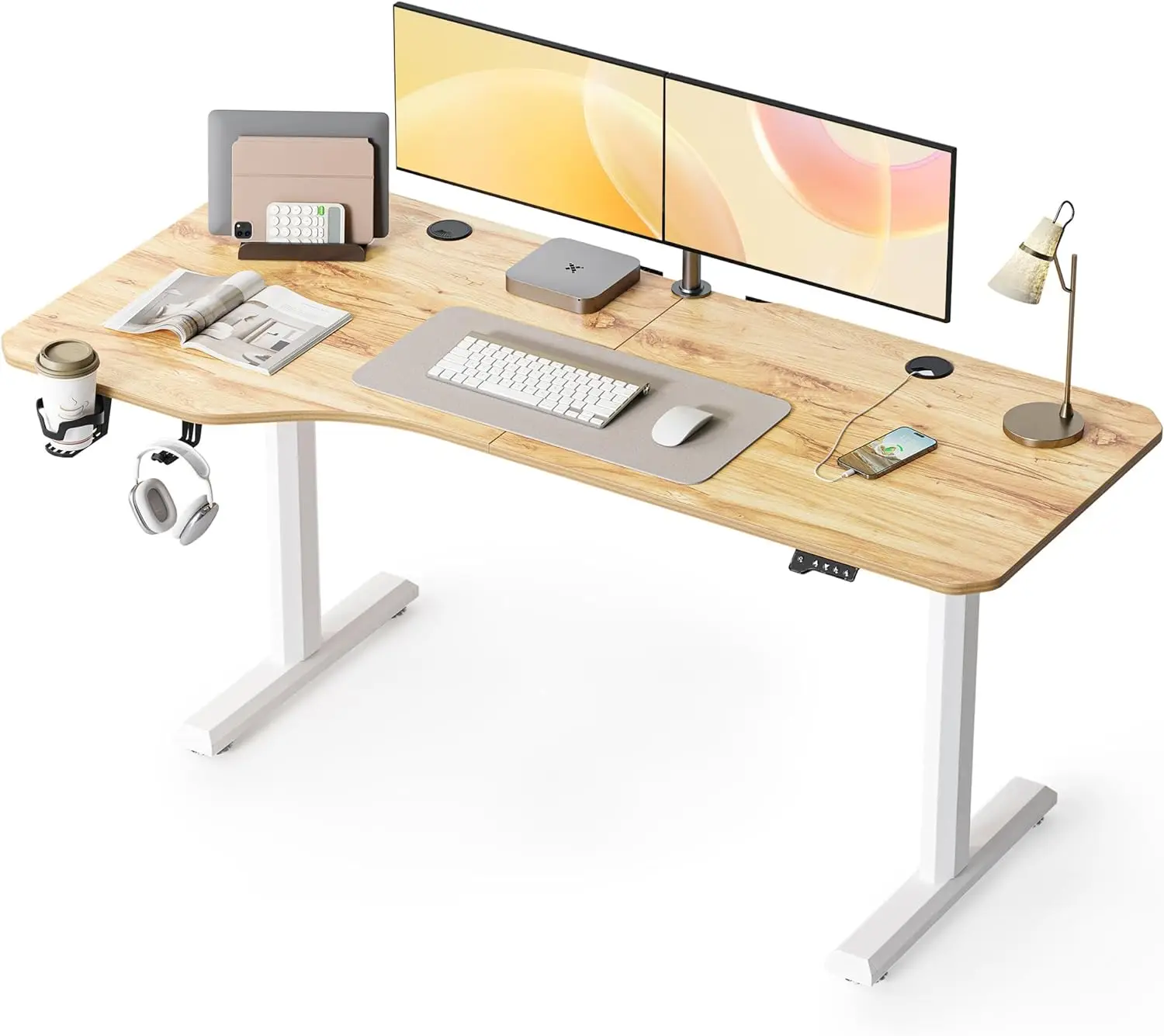  регулируемо по височина електрическо стоящо бюро, 63 x 24 инча Stand up маса, Sit Stand Home Office Desk с Splice Board, Li