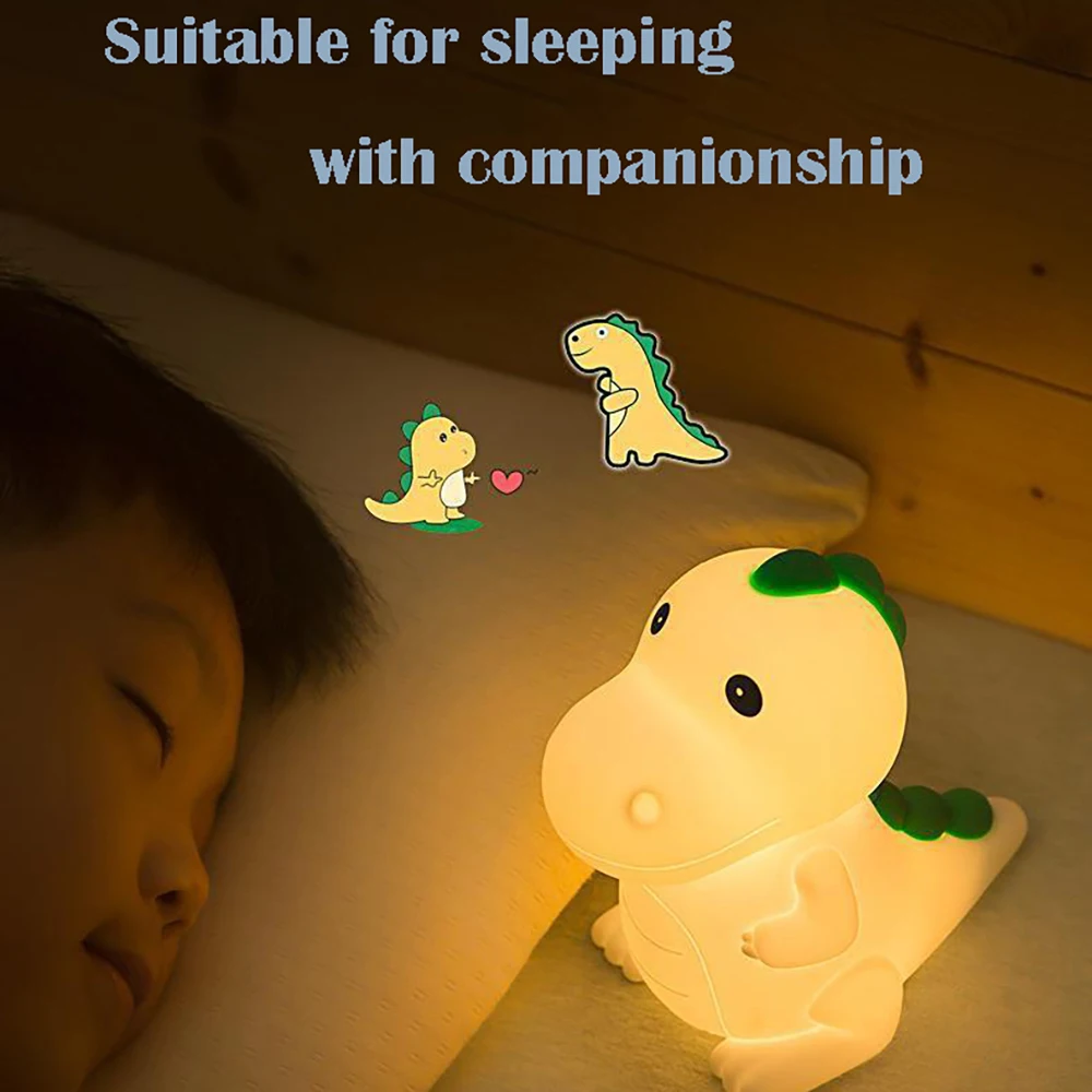 силиконова динозавърска нощна лампа USB Type-C облагаема LED карикатура цветни светлини за деца спалня нощно легло декор празник подарък