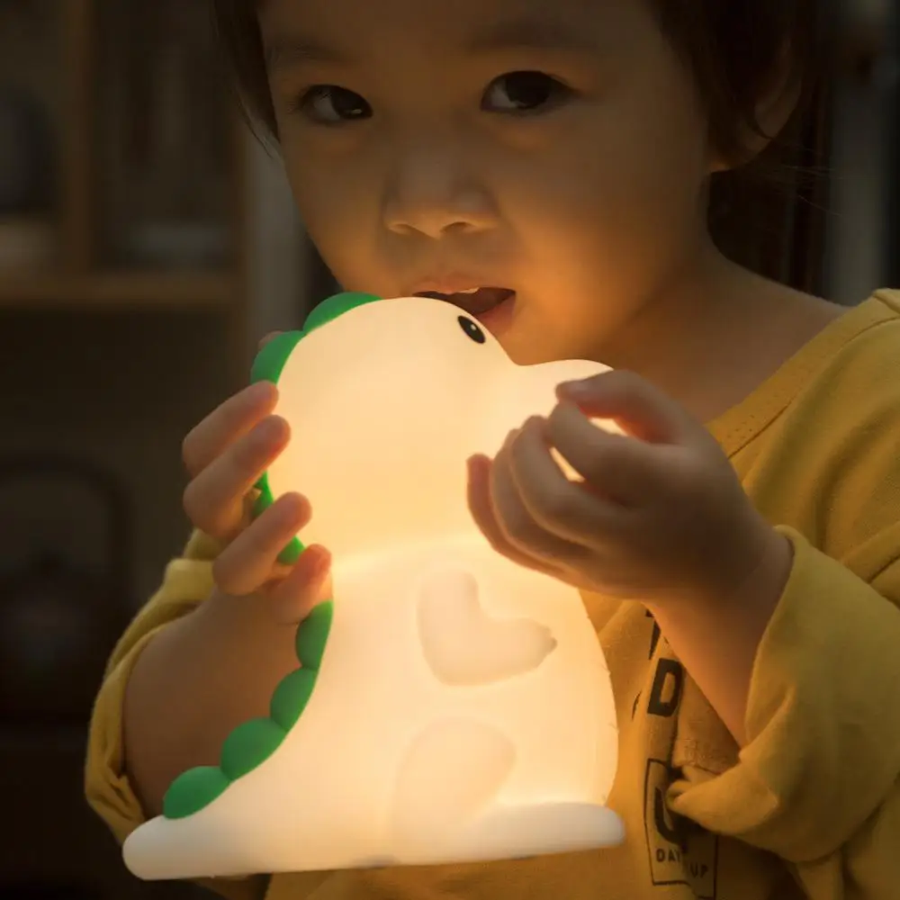 силиконова динозавърска нощна лампа USB Type-C облагаема LED карикатура цветни светлини за деца спалня нощно легло декор празник подарък